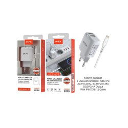 MTK FAST ADAPTER CHARGER TA0283 BL WITH IP 5-12 CABLE AND SMART RECOGNITION CHIP 2 USB PORTS 2.4A MAX WHITE MTK FAST ADAPTER CHARGER TA0283 BL WITH IP 5-12 CABLE AND SMART RECOGNITION CHIP 2 USB PORTS 2.4A MAX WHITE